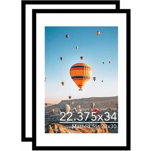 JCJMY 22.375x34 Picture Frame with 20x30 Mat Set of 2, Display Photo 20x30 with Mat or 22.375 x 34 Without Mat, Wall Hanging Large 22.375 by 34 Poster Frame with Plexiglass, 2 Pack, Black