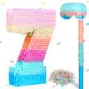 Jenaai 16 Inch Number Piata Kids Birthday Party Macaron Piata with Blindfold Stick and Confetti for Unicorn Birthday Wedding Baby Shower Decor(Number 7)