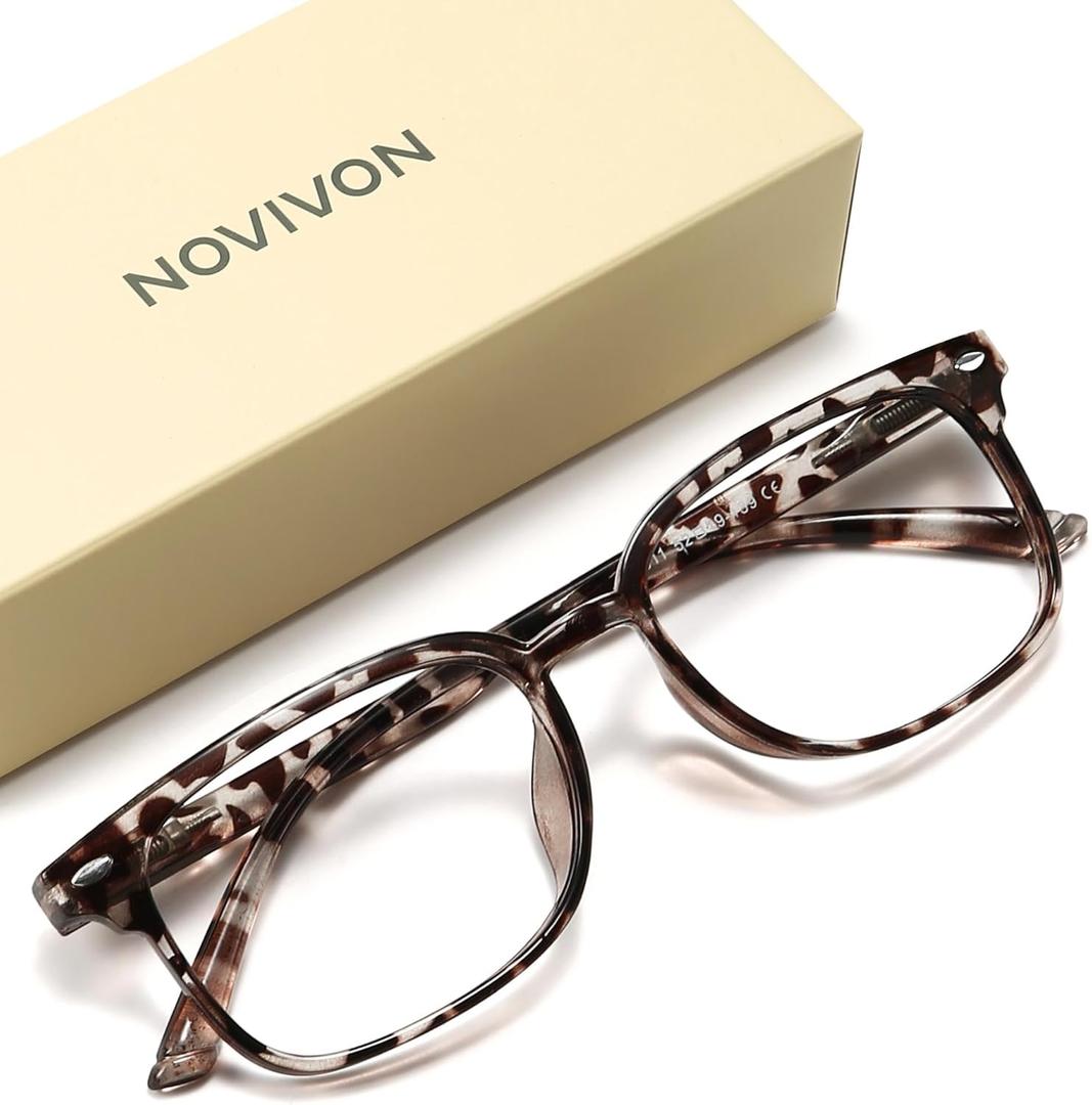 NOVIVON Reading Glasses for Women, Blue Light Blocking Readers, Computer eye glasses, Cheaters (Grey Leopard), Magnification Strength: 1.0 x