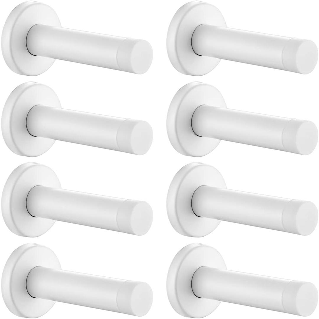 JQK Door Stopper White, 304 Stainless Steel Thicken 1mm Sound Dampening Door Stop Bumper Wall Protector 8 Pack, DSB5-WH-P8
