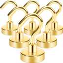 Neosmuk Magnetic Hooks, 30lb+ Heavy Duty Earth Magnets with Hook for Refrigerator, Extra Strong Cruise Hook for Hanging, Magnetic Hanger for Cabins, Grill (Golden, Pack of 6)