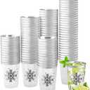 Datyiiha 100 Pieces Snowflake Plastic Cups Silver Foil Christmas Disposable Cups 12 oz Clear Beverage Cups for Winter Wedding Snowflake Frozen Birthday Party Supplies Drinkware Cups