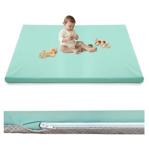 Inaya Baby Play Mat Vegan Leather 50x50, Waterproof - Wipeable, Soft and Thick Foam Cushioned Floor Mat for Babies and Toddlers, Ideal for Crawling, Tummy Time, Playpen & Diaper Change, Stylish Green