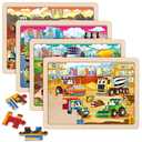 SYNARRY Large Wooden Construction Vehicle Puzzles for Toddlers 3-5, 24 Piece Monster Truck Puzzles for Kids Ages 4-6, Construction Toys for 3 4 5 6 Year Old, Kids Toys Easter Basket Stuffers Gifts