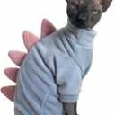 Dinosaur Sphynx Cat Clothes, Soft Polar Fleece Sweater for Cat, Elastic Pet Clothes Thick Winter Warm Outfit for Hairless Cat, Devon, Cornish, Small Dogs Apparel with Sleeves (Sky Blue, XX-Large) (XXL (12.5-15 lbs))
