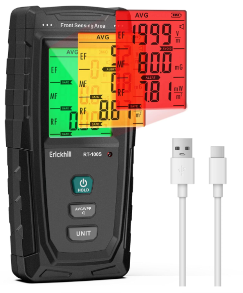ERICKHILL 3 in 1 EMF Detector, Electromagnetic Field Radiation Detector for EF, RF, MF, WiFi,5G Signal,Triple Alarm Modes, Type-C Charging, EMF Meter for Home, Office, and Paranormal Investigation