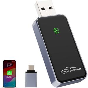 Wireless CarPlay Adapter for Apple iPhone - Wired to Wireless CarPlay Dongle, Plug & Play for iOS 10+ & Wired CarPlay Cars 2016+, USB & Type-C Port