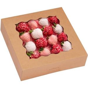 TOMNK 10pcs Pie Boxes, 10x10x2.5 Bakery Boxes with Window, Auto-Popup Brown Bakery Boxes for Pies, Cookie Boxes Treat Boxes for Dessert, Donuts, Muffins