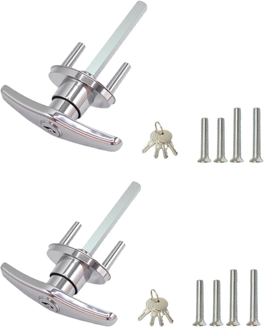 Garage Door Lock T-Handle Locks Latch Replacement Parts with 4 Keys, Mounting Hardware Included, Fit 1-3/8" to 2" Thick Doors, T-Handles Locking Set for Garage Door - 2pack