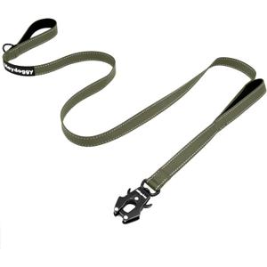 Strong Heavy Duty Dog Leash - 5ft Reflective Nylon Training Leash with Soft Padded Double Handle & Auto Lock Frog Clip - Safety Traffic Control for Large Medium Small Dogs No Pull Walk Army Green,5ft (5FT x 1" x 2.8MM)