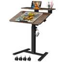 Liftsync 28 inch Mobile Standing Desk On Wheels， Small Computer Workstation Adjustable Height Rolling Laptop Stand with Tiltable Desktop， 2-Tier Portable Study Table with Storage Shelf， Walnut