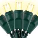 Warm White LED Christmas Lights  25ft 50 Counts Christmas Lights Outdoor Waterproof, 5mm Wide Angle Commercial Grade Mini Outdoor, Indoor Green Wire Tree Plug in for Xmas, UL