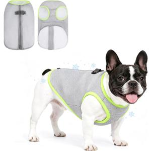 KOOLTAIL Dog Cooling Vest, Sun Protection Easy on off Cooling Pet Shirt Harness with Zipper & Leash Ring, Breathable Summer Quick Dry Clothes, Relief in Hot Weather for Dogs, Grey L