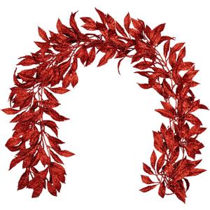 3 Pcs 6FT Christmas Garland Red Glittered Artificial Magnolia Leaves for Mantle Christmas Tree Decorations Indoor Outdoor Hanging Garland Ornaments Garden Door Wall Window Stair Holiday Home Decor