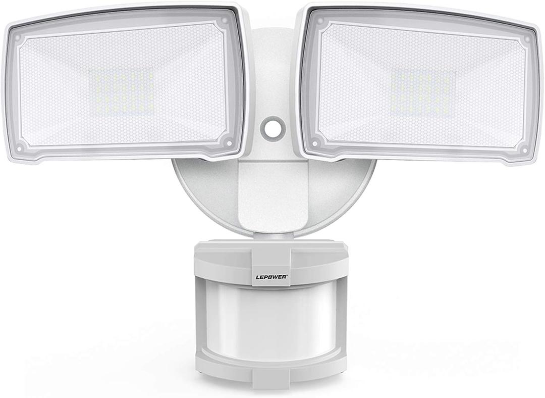LEPOWER LED Security Lights Motion Sensor Light Outdoor, 30W 3200LM Motion Security Light, 5500K, IP65 Waterproof, 2 Head Motion Detector Flood Light for Garage, Yard, Porch, White (Not Solar Powered)