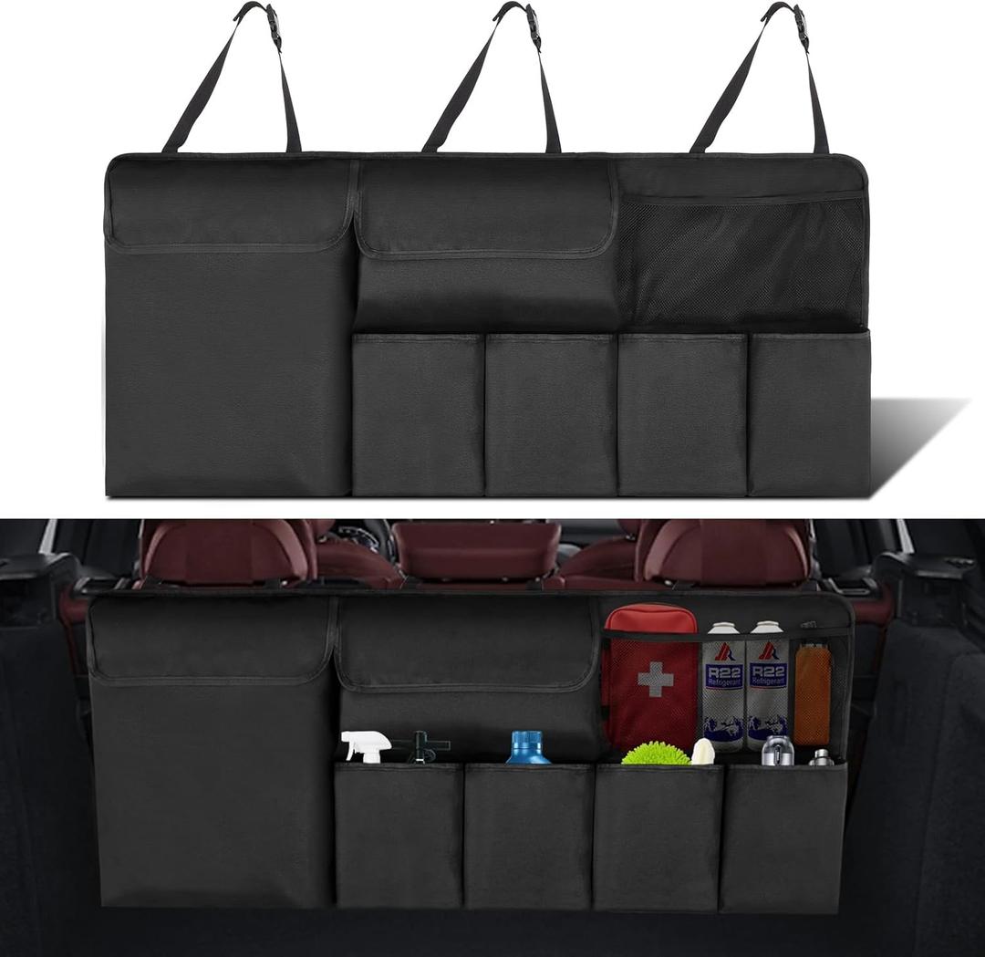 NEWFOM Car Trunk Organizer, Backseat Hanging Organizer with Storage Pockets for SUV, Truck, Van, Collapsible Trunk Organization for Car Accessories (Black, 40" x 18")