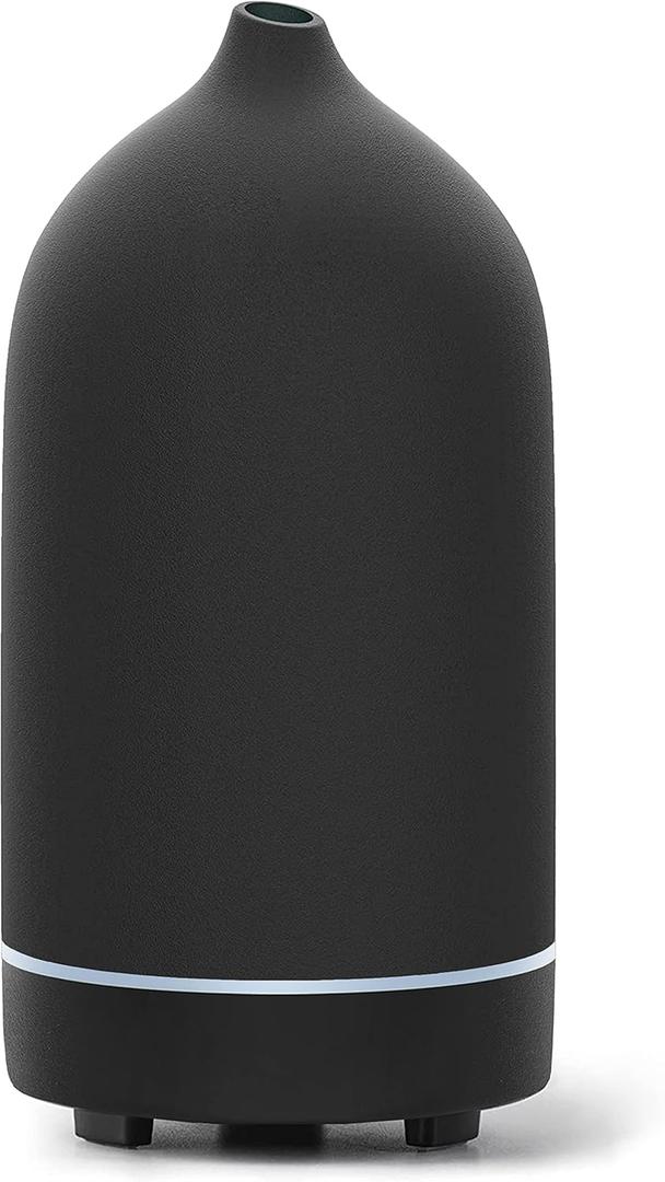 Essential Oil Diffuser,Handcrafted Ceramic Diffuser for Home,Ultrasonic Cool Mist Air Diffuser, 9 Colors Night Light with Timer (Black)