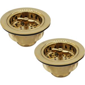 Westbrass Wing Nut Style Large Kitchen Sink Basket Strainer, 2 Pack, Polished Brass, D2135-01