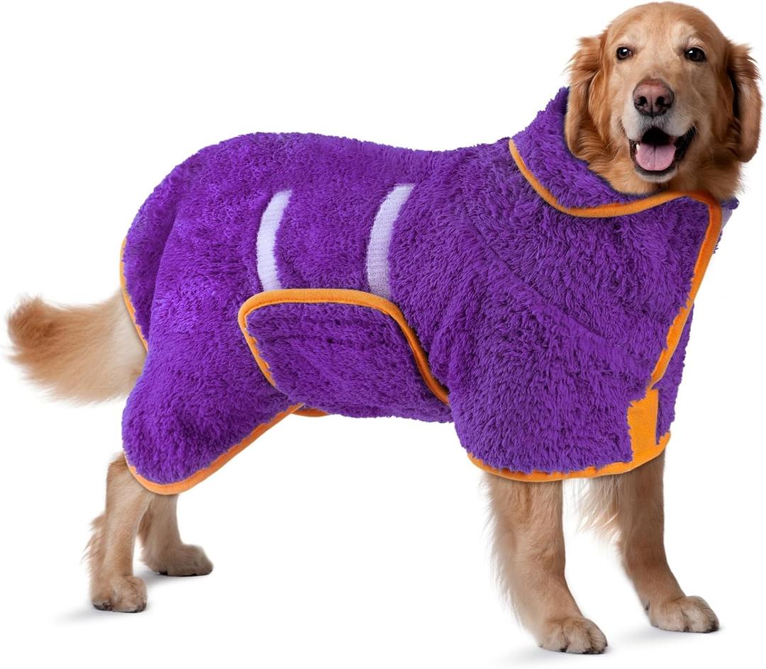 Bienbee Dog Bathrobe, Quick Drying Super Absorbent Dog Robes for After Bath, Warm Keeping Dogs Towel, Dogs Bath Supplies, Dark Purple XL (X-Large)