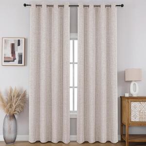 CUCRAF 100% Blackout Window Curtains 84 inches Long 2 Panels Set, Faux Linen Look Thermal Insulated Grommet Drapes, Room Darkening Curtain for Bedroom Living Room (W52 x L84 Inch, Off White)