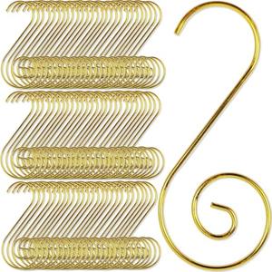 TIHOOD 200PCS 2inch Ornament Hooks, Christmas Ornament Hangers, Christmas Tree Hanger Baubles Ball Metal Hooks Xmas Decoration S Hooks (Gold)