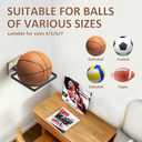 Basketball Holder Wall Mount with Wooden Base, MYKASEN Ball Storage Holder Display Rack for Basketball Soccer Volleyball, Boys Sports Accessories Organizer for Player Fans Room Decor