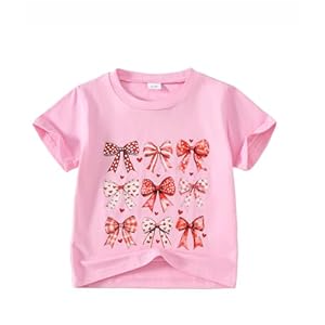 Little Girl Valentines Day Shirt Bow/Heart Clothes Toddler Valentines Day Outfit 3-8Y (Red)