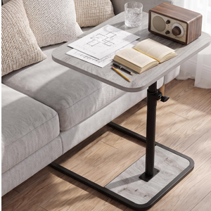 GOYLSER Large C Shaped End Table for Couch, Height Adjustable Living Room Rotating Couch Tray Tables Sofa Table Tv Trays for Bedroom, Swivel Wooden Side Table for Small Space, Grey