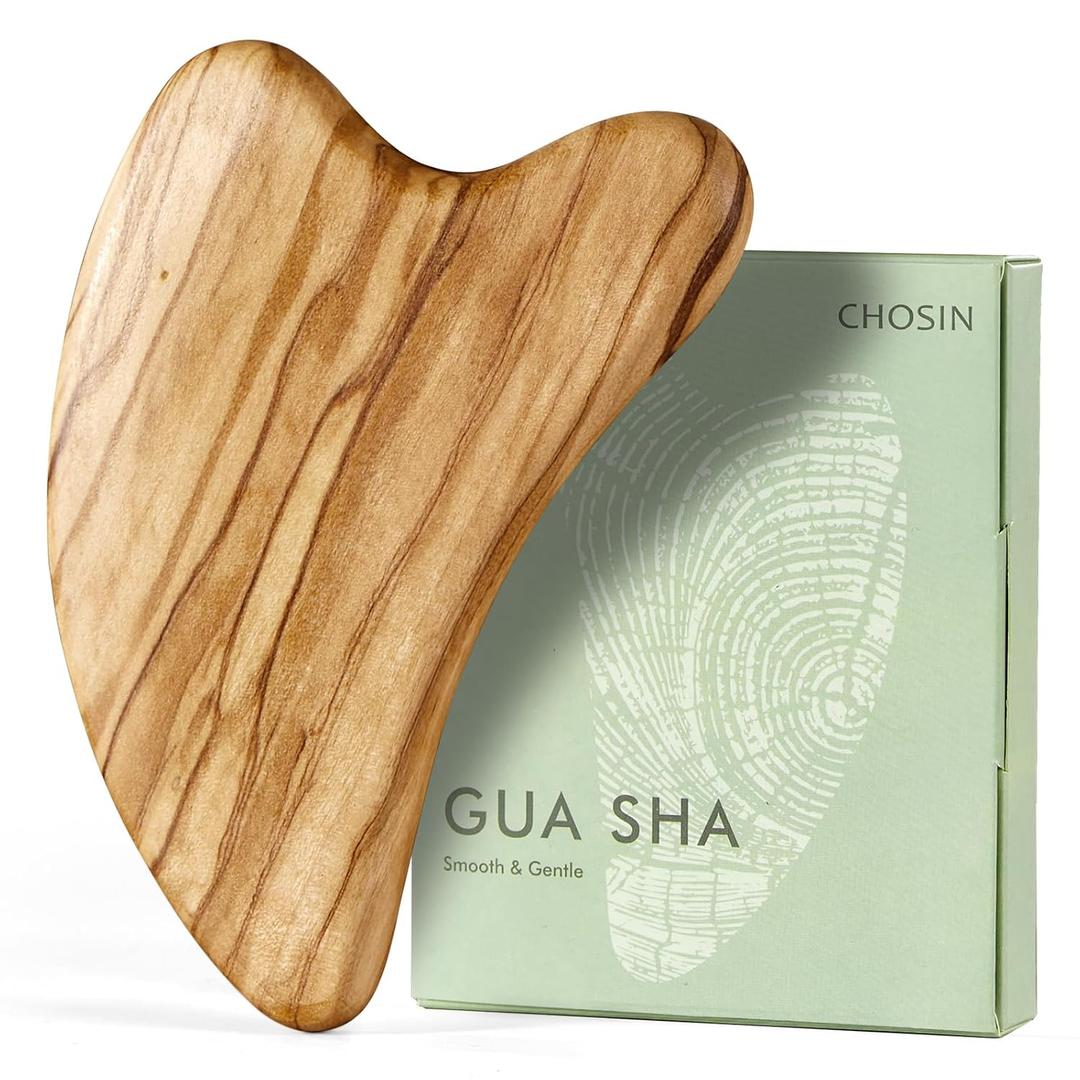 CHOSIN Gua Sha Tool for Face & Body: Face Massager Tool for Lymphatic Drainage - Jaw Lifting & Anti-Aging, Relieve Pain for Women Men Self Care Gift (Olive Wood)
