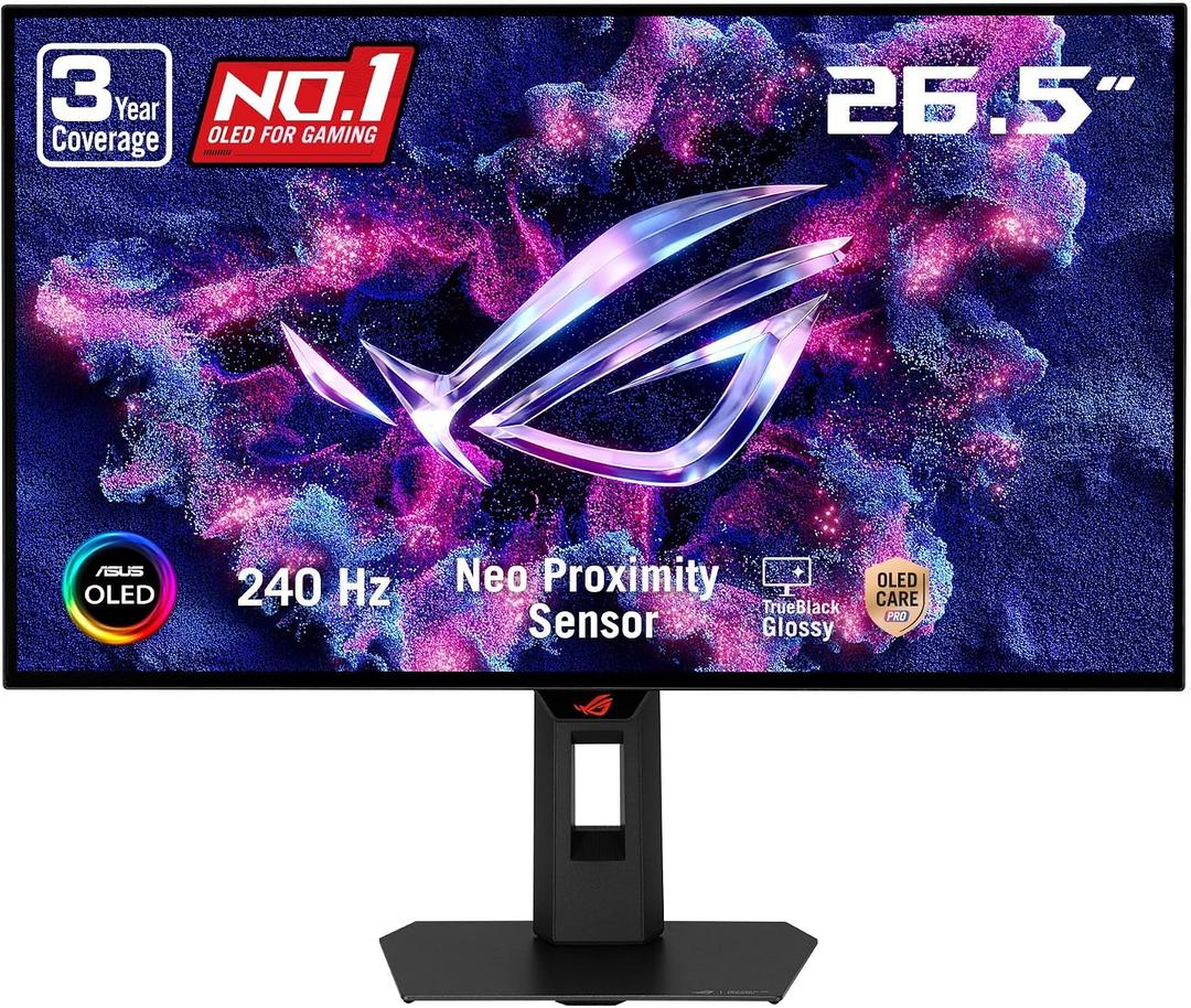 ASUS ROG XG27AQDMGR 27 Inch 1440p 240Hz Glossy OLED HDR Gaming Monitor
0.03ms, OLED Care Pro, TrueBlack Glossy, Neo Proximity Sensor, ELMB Sync, DisplayHDR 400, DCI-P3 99%, for PS5 and Xbox