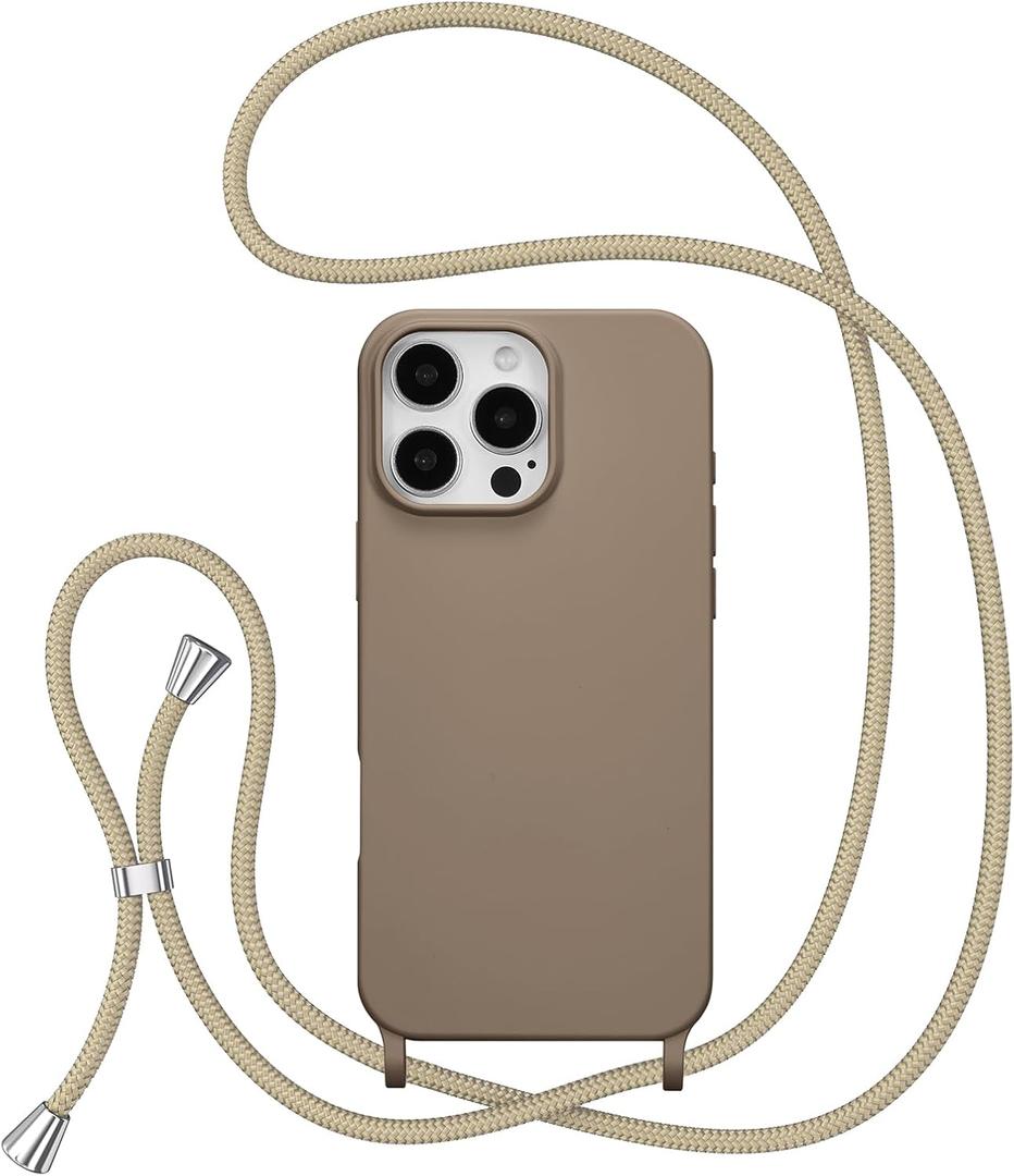 ZTOFERA for iPhone 16 Pro Case with Strap,Crossbody Phone Case with Adjustable Neck Shoulder Lanyard,Soft Silicone Shockproof Protective Phone Cover for iPhone 16 Pro 6.3 inch-Brown