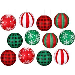 Bencailor 12 Pcs Christmas Hanging Paper Lanterns Set Decorative Christmas Party Lanterns Round Hanging Lamps for Xmas Home Decoration Supplies Props Graduation Holiday Decor(Snowflake, 12 Inch)