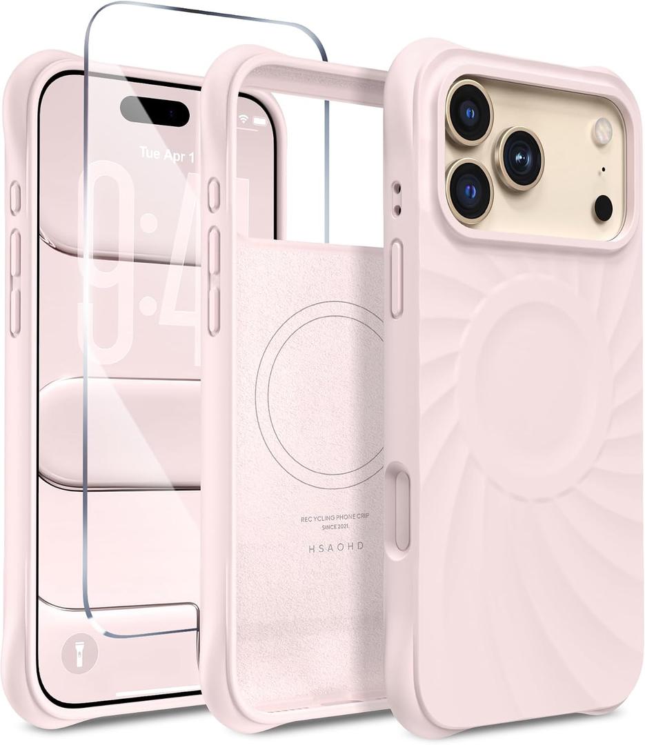 Magnetic for iPhone 17 Pro Max Case 6.9", Compatible with MagSafe, [Integrated Silicone Camera Control Cover] [Screen Protector], 2X MIL-STD Drop Protection for 17 ProMax Case, Lovely Pink
