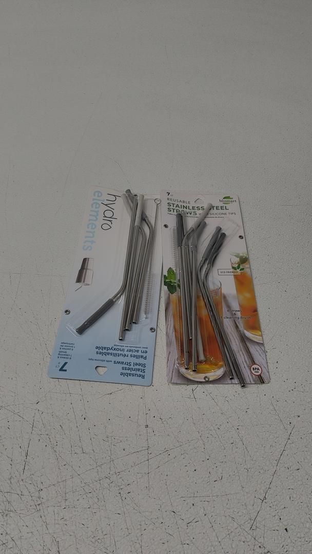 BIOSMART Reusable Stainless Steel Straw Set w/ Silicone Tips & 1 Cleaning Brush 5 Piece Each Pack, 2Pack