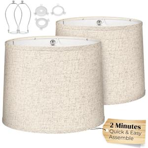 Medium Lamp Shades Set of 2  Beige Lampshades, 11.6" Top x 12.6" Bottom x 9.8" Height  Fits Harp-Style Bedside & Floor Lamps  Easy Assembly (Ships Rolled Flat)