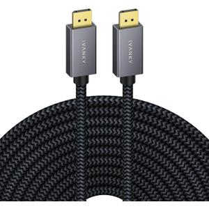 IVANKY DisplayPort Cable 33ft/10M, Long DP to DPCable, [4K@60Hz, 2K@144Hz, 2K@165Hz], Nylon Braided High Speed DisplayPort 1.2 Cable, Compatible for Gaming Monitor, TV, PC, Laptop and More (Grey)