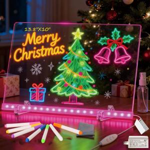 LED Note Board with Colors, 13.8"X10" 4 Modes & 7 Colors Rewritable LED Acrylic Drawing Board, Holiday Trend Gift, for Children, Schools, Home Offices