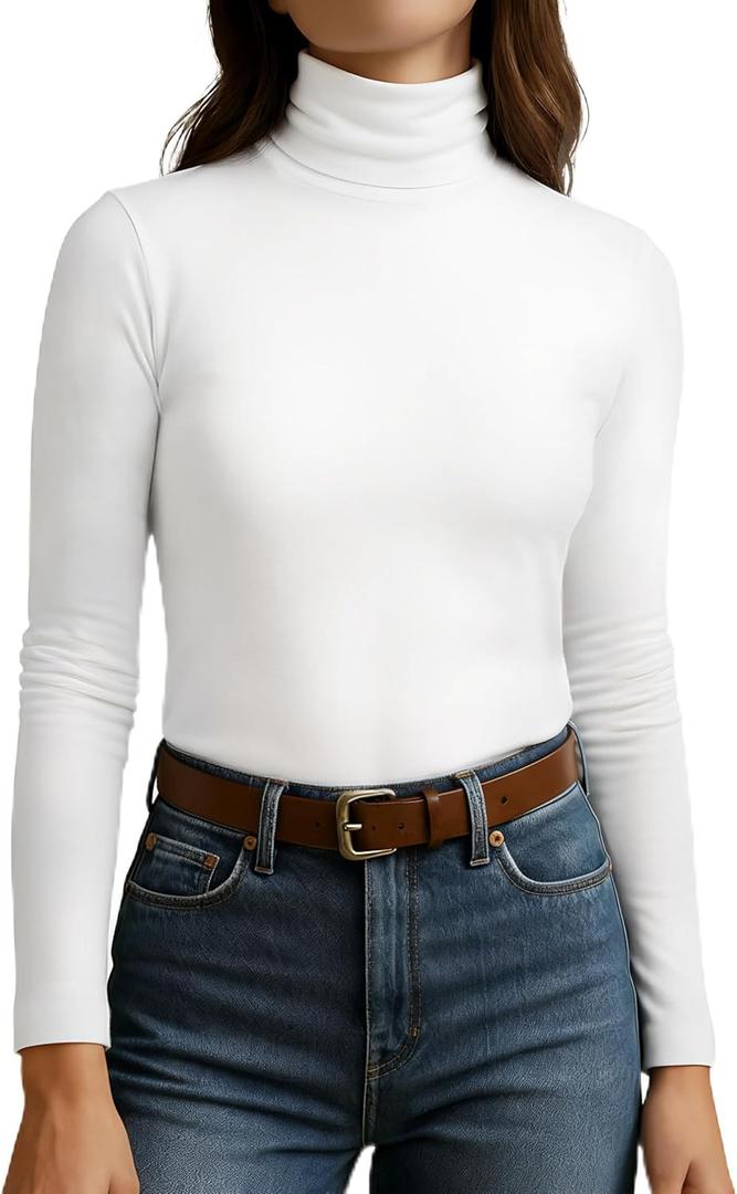 Women's Turtleneck Long Sleeve Shirts Slim Fitted Based Thermal Underwear Lightweight Active Shirt Fall Clothes 2025 (White, M)