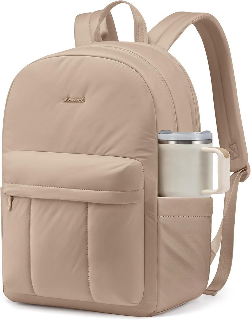 LOVEVOOK Puffer Backpack for Women Girl Travel Work, Lightweight Quilted Laptop Backpack Purse, Cute Bookbag Teacher Nurse Laptop Bag Computer Backpack, Waterproof Casual Daypack,17.3 Inch, Khaki