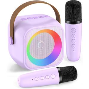 Karaoke Machine for Kids Adults, Karaoke Toys Gifts for Girls Boys, Portable Bluetooth Speaker with Wireless Microphone, Birthday Gifts for Girls Boys Ages 4-12+ Years Old (Purple 2 Mics)