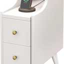 Narrow Nightstand 7.9" for Small Spaces, Solid Wood Night Stand with Drawers Side Table Mid Century Modern End Table for Bedroom (White)