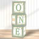 Racenaf 1st Birthday Boxes Decorations - 3Pcs Sage Green and Gold Miss Onederful Balloons Boxes for Girls One Year Old Party Cardboard Box Decor, 1st Birthday Party Supplies