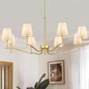 8 Light Brass Gold Chandelier with White Fabric Shade 44'' Linen Dining Room Chandeliers Over Table Kitchen Chandeliers Light Fixture for Living Room Bedroom Entryway Home Office, 44 inches x 44 inches x 71 inches