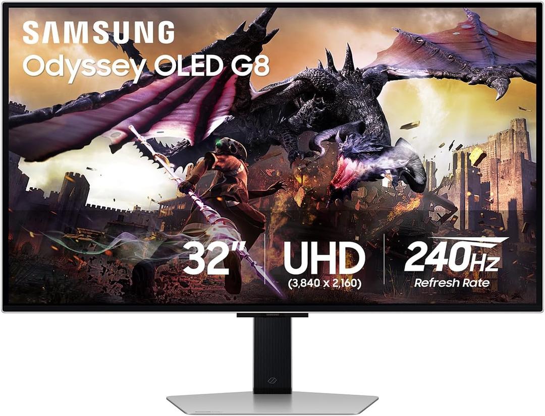 Samsung 32" Odyssey OLED G8 (G80SD) Series 4K UHD Smart Gaming Monitor w QD-OLED, 240Hz 0.03ms, G-Sync Compatible, Glare-Free Display, Sleek Metal Design, LS32DG800SNXZA