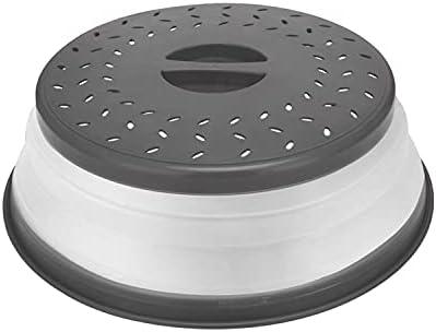 Microwave Splatter Cover Collapsible Microwave Cover for Food, Easy Grip Fruit Drainer BPA-Free Dishwasher Safe 10.5 inch,Grey