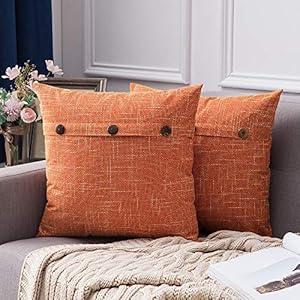 MIULEE Set of 2 Decorative Linen Throw Pillow Covers Cushion Case Triple Button Vintage Farmhouse Pillowcase for Couch Sofa Bed 26 x 26 Inch Orange
