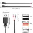 USB 2 Wire Pigtail Cable 20AWG USB 2.0 Male Plug 2pin Wire DIY Pigtail Cable 5V 5A Black USB DIY Connector Replacement Cable Cordwith Heat Shrink tubes-2pcs (1M)