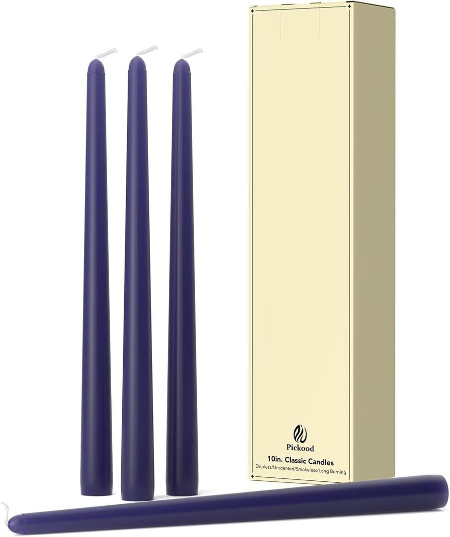 10-Inch Tall Dripless Taper Candles Set of 4 - Navy Blue Tapered Candles, Perfect for Wedding,Christmas - Smokeless, Unscented, Long Burning - Hand Poured, Colored Tall Candlesticks