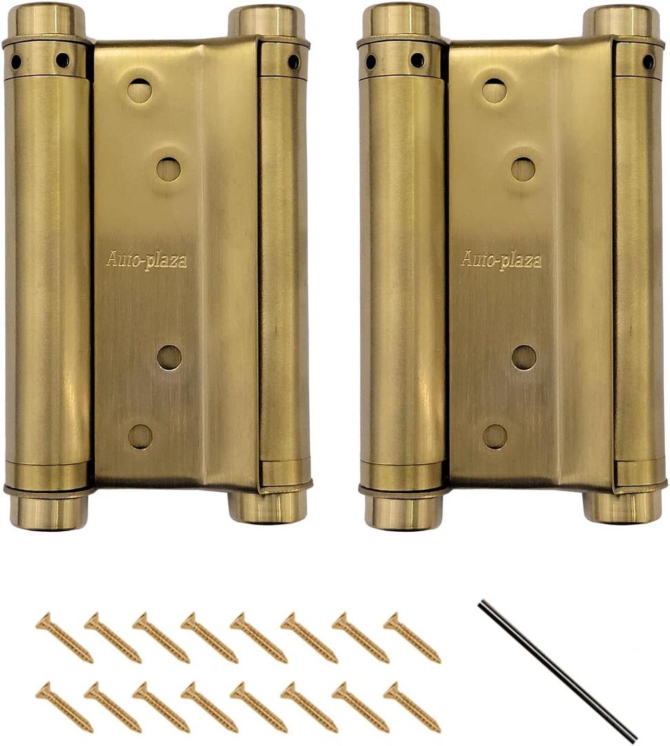 Pair of 4" Double Action Spring Hinge Stainless Steel Cafe Saloon Door Swing Self Closing Brass with Screws