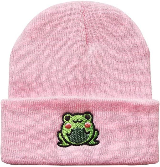 Frog Beanie Hat for Women Men Cute Winter Hat Curved Beanies (Pink)